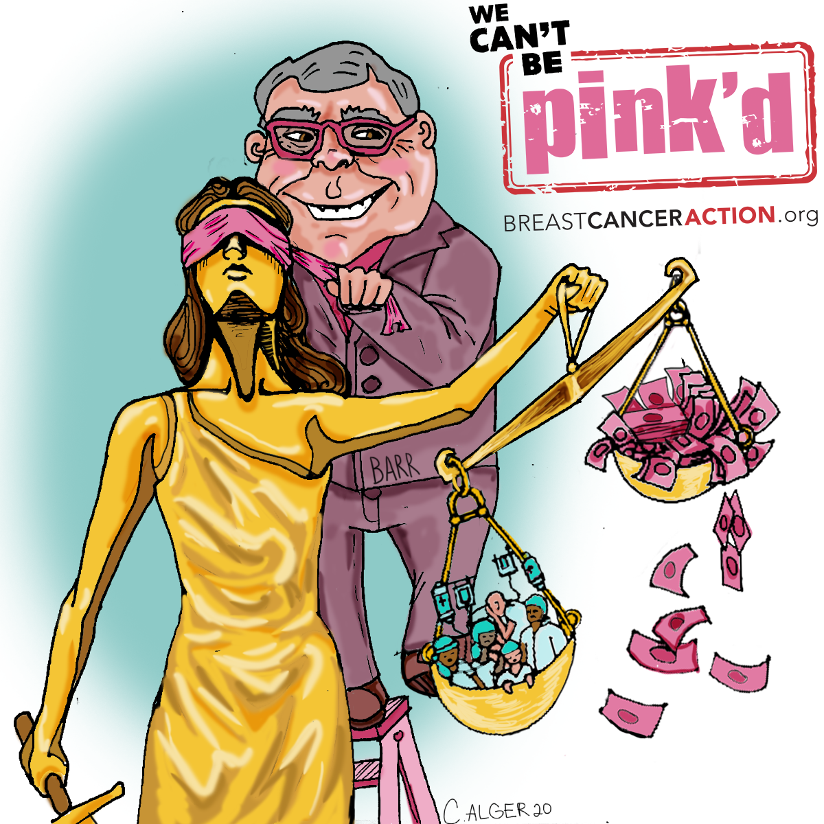 Political Cartoon featuring Attorney General William Barr and Lady Justice