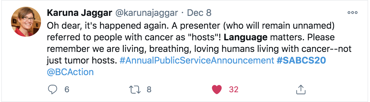 Screen shot of Karuna Jaggar's tweet. 